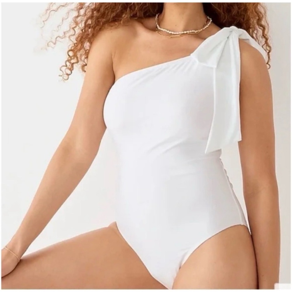 J. Crew White One-Shoulder Women's One-Piece Swimsuit with Shoulder Tie